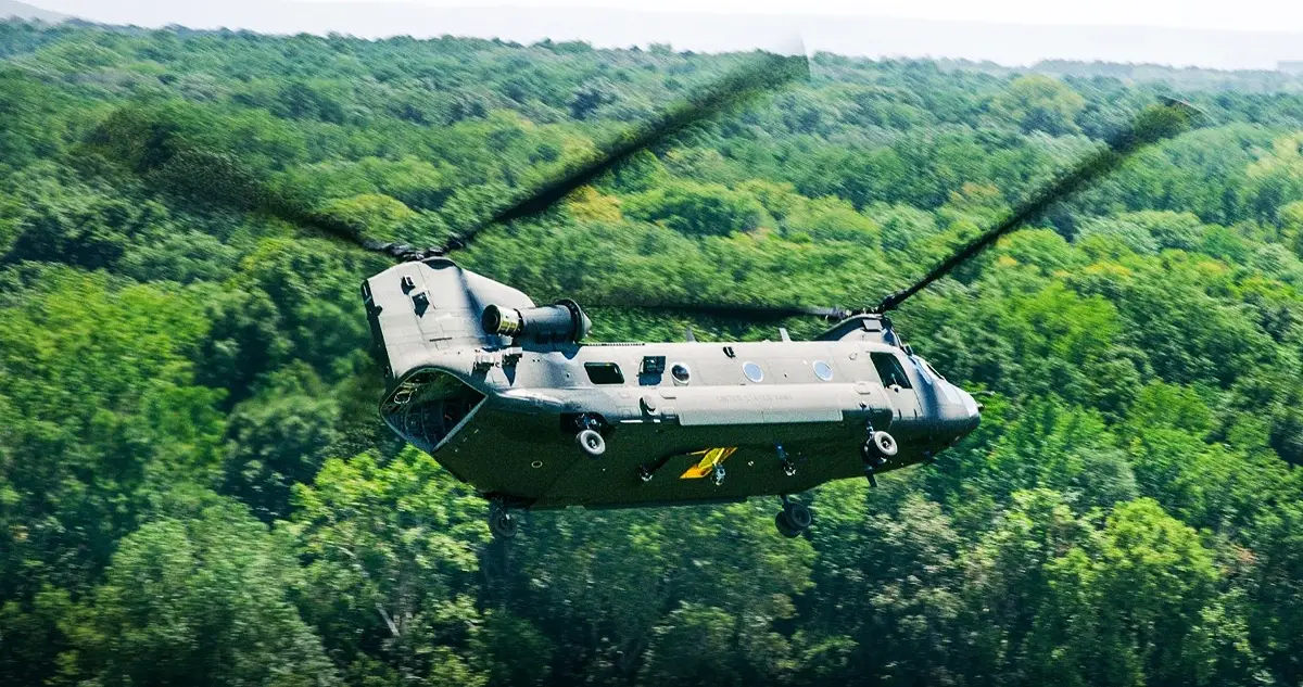 A CH-47F Block II helicopter made a flight at Redstone Test Center in Huntsville, Alabama