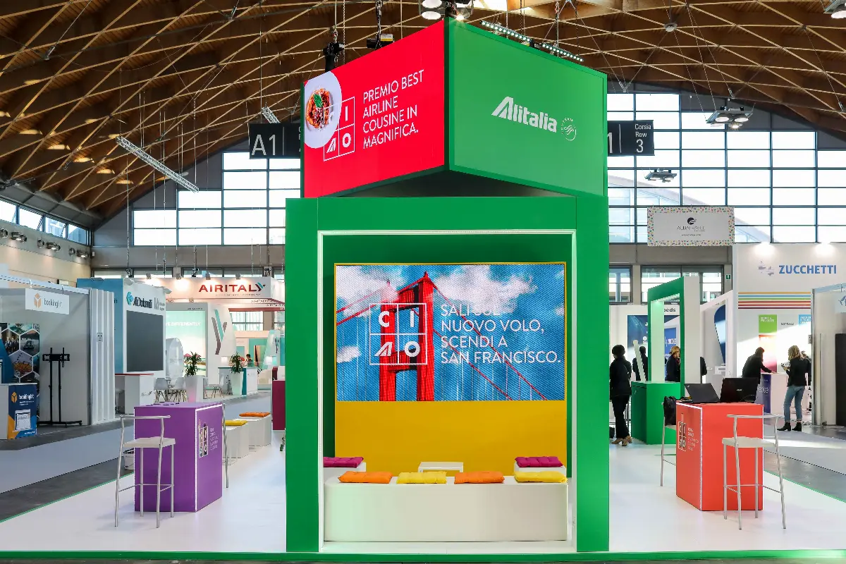 Stand Alitalia alla Fiera internazionale "Ttg Experience" per presentazione stagione invernale 2019/2020 avvenuta il 9 ottobre 2019 a Rimini