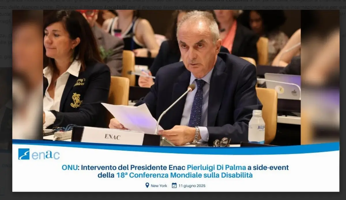 New York, 11 giugno 2025. Enac: il presidente Pierluigi Di Palma durante il suo intervento alla 18esima conferenza mondiale sulla disabilità presso la sede dell'Onu