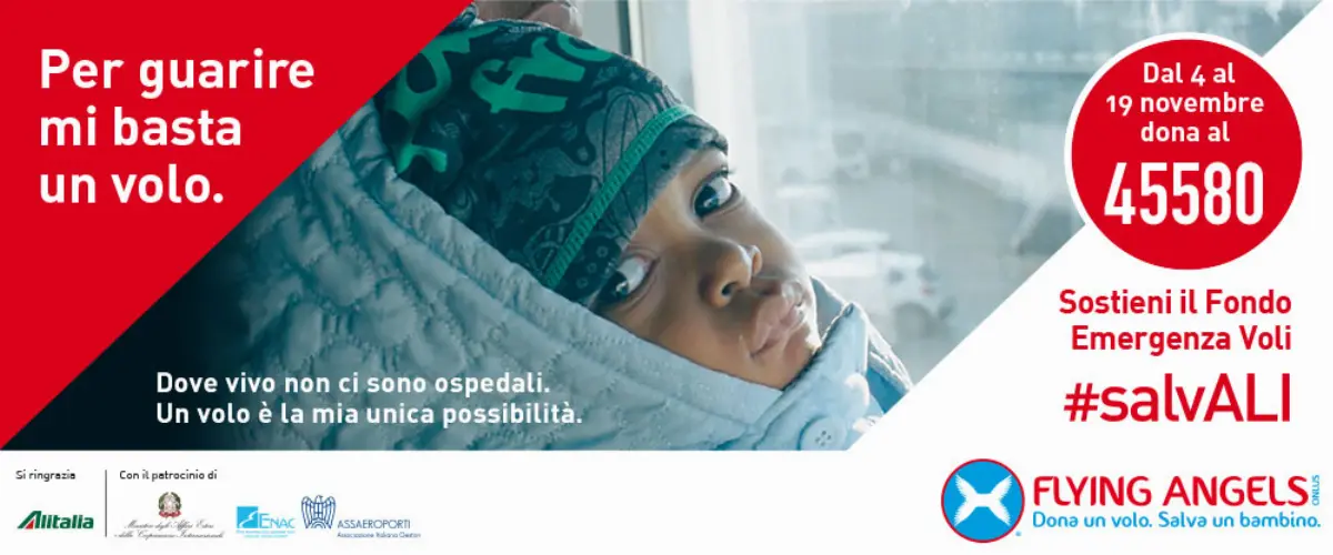 Banner #salvALI di "Flying Angels Foundation", iniziativa patrocinata da Enac ed Assaeroporti