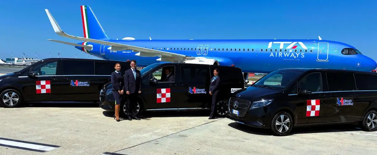 Roma, 8 luglio 2025. Airport Handling investe nel servizio vip a Fiumicino con nuove vetture Mercedes Benz Rossi, anche elettriche,