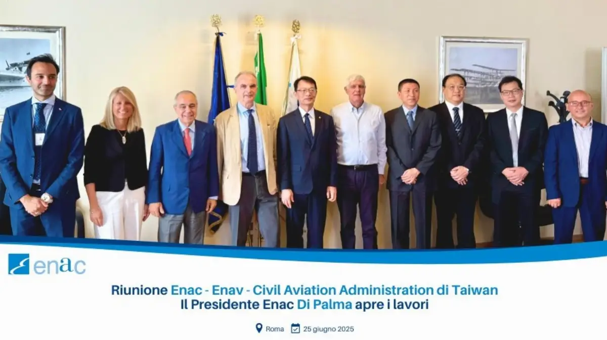 Roma, 26 giugno 2025. Il presidente Enac Di Palma apre i lavori della riunione Ente nazionale aviazione civile-Enav-Civil Aviation Administration di Taiwan