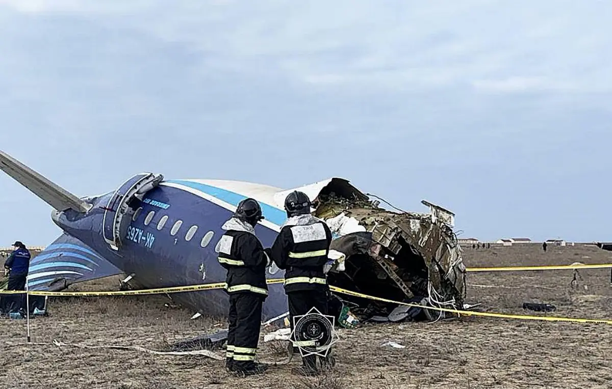 Wreckage of the Embraer 190 airplane, flight J2-8243 by Azerbaijan Airlines (Azal) crashed on December 25, 2024 near Aktau, in Kazakistan