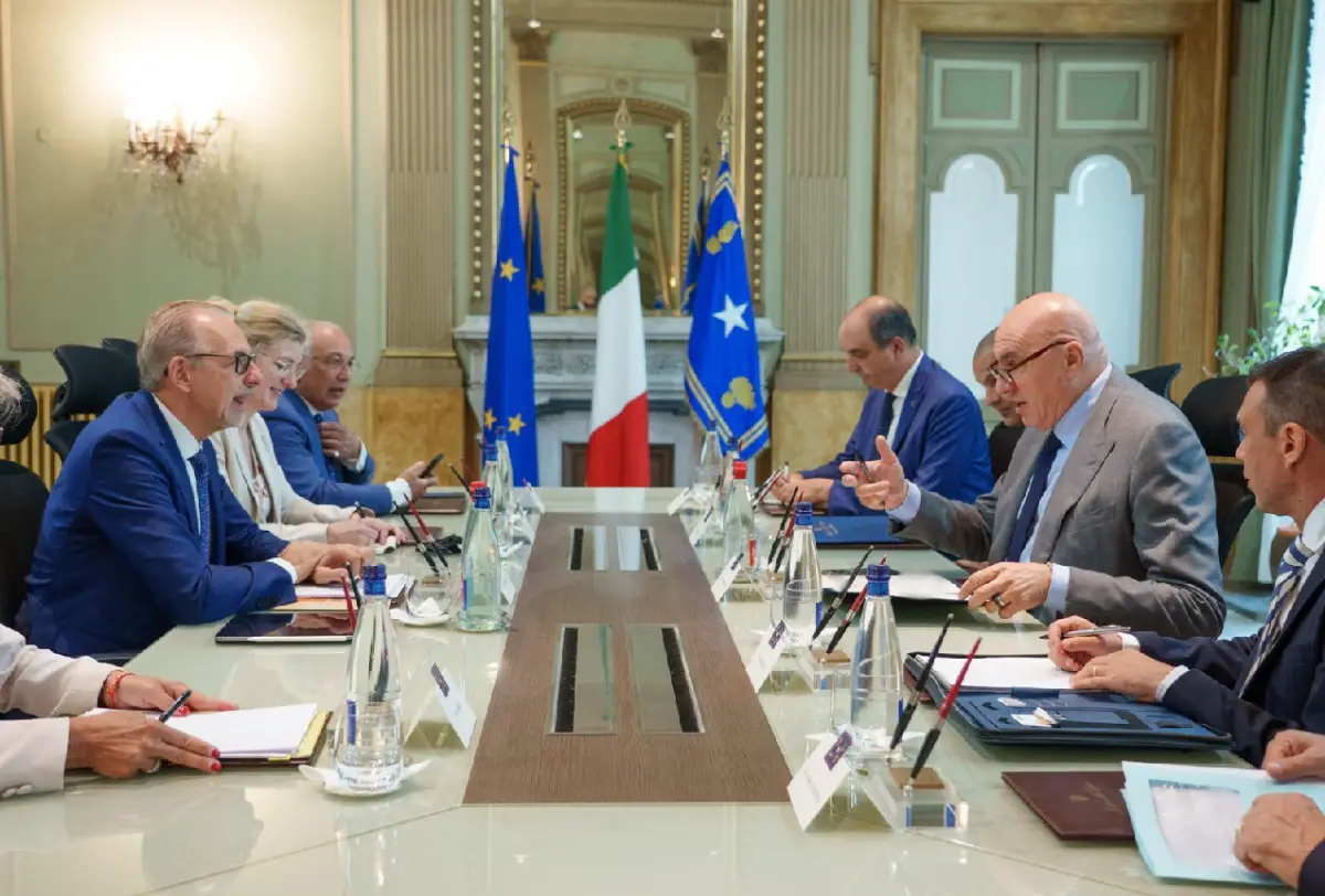 Roma, 8 luglio 2025. Il ministro della Difesa, Guido Crosetto, ha ricevuto il direttore generale dell'agenzia spaziale europea (Esa), Josef Aschbacher