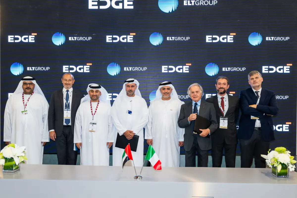 Agreement was signed by Khalid Al Ali, CEO of Etimad Group, and Enzo Benigni, Chairman (the third from the right) and CEO of ELT Group, and was witnessed by Mansour AlMulla, Managing Director and CEO of EDGE Group