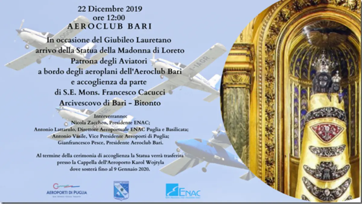 Logo evento arrivo statua Madonna di Loreto a Bari il 22 dicembre 2019, in occasione del Giubileo lauretano