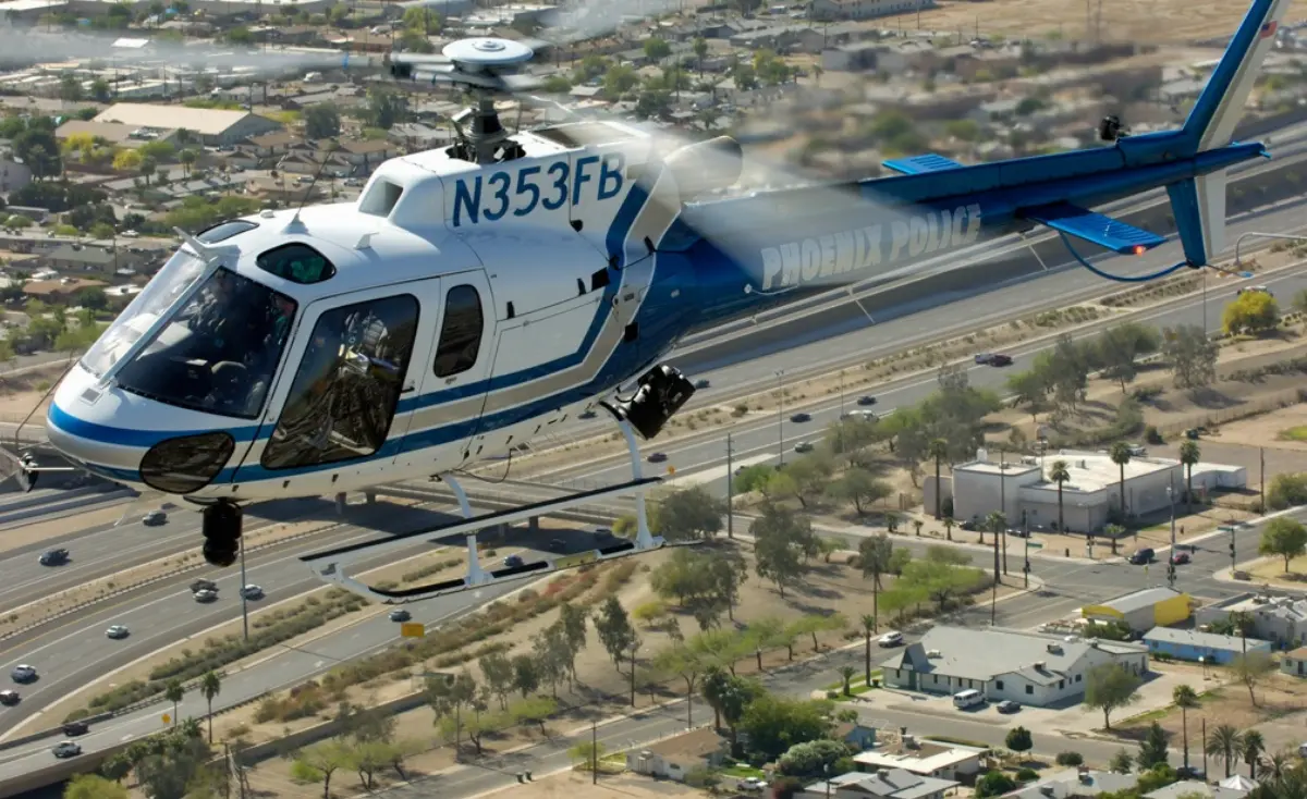 H-125 helicopter in flight of the Phoenix Police Department