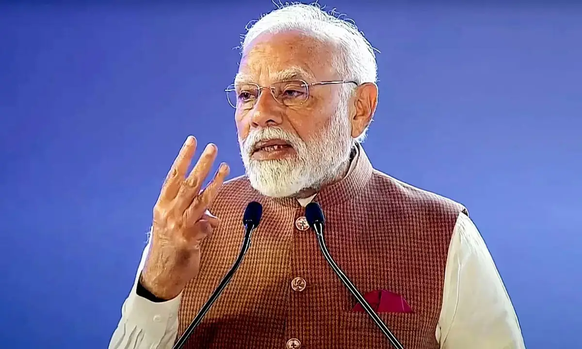 The Indian Prime Minister Narendra Modi during his speech at the 81st Annual General Meeting (AGM) of the International Air Transport Association (IATA) in New Delhi on June 2, 2025