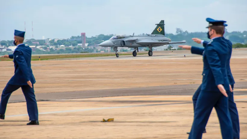 Aereo Gripen presentato ufficialmente in Brasile il 23 ottobre 2020 durante la Giornata degli aviatori e della Forza armata brasiliana