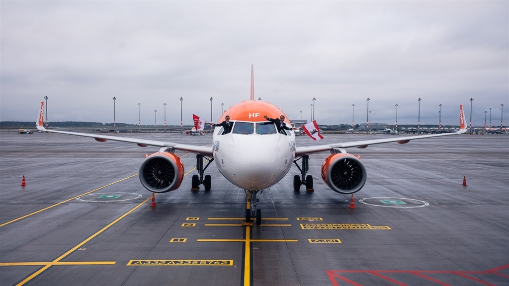 A-320neo airplane of easyJet, special flight EJU 3110 landed at 2pm on Saturday, on October 31, 2020, inaugurating the new "Willy Brandt" Airport in Berlin-Brandeburg