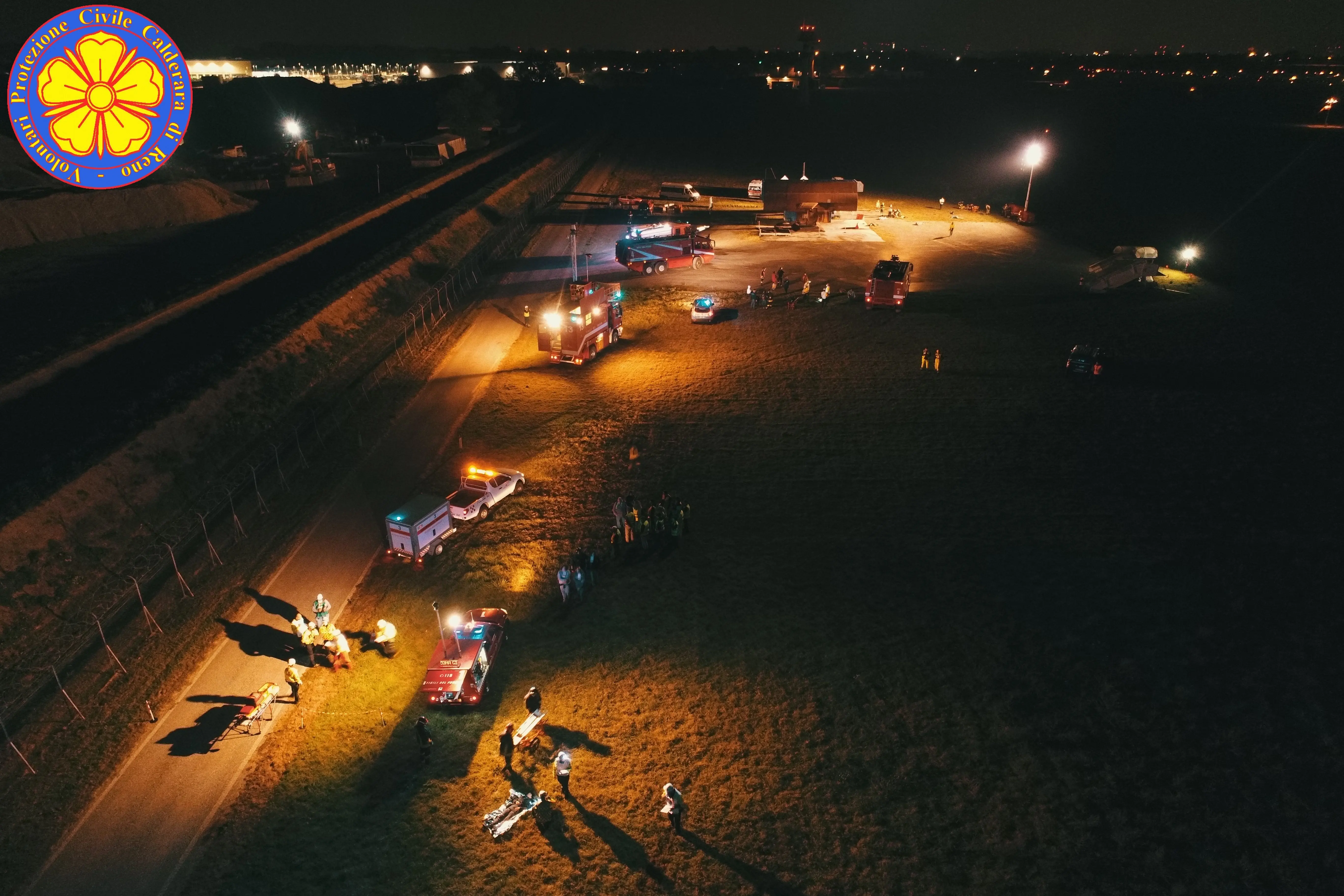 Nucleo Droni (Uas): volontari Protezione civile di Calderara di Reno coinvolti nella esercitazione con simulazione incidente aereo all'aeroporto di Bologna avvenuta nella notte tra il 17 e 18 ottobre 2022
