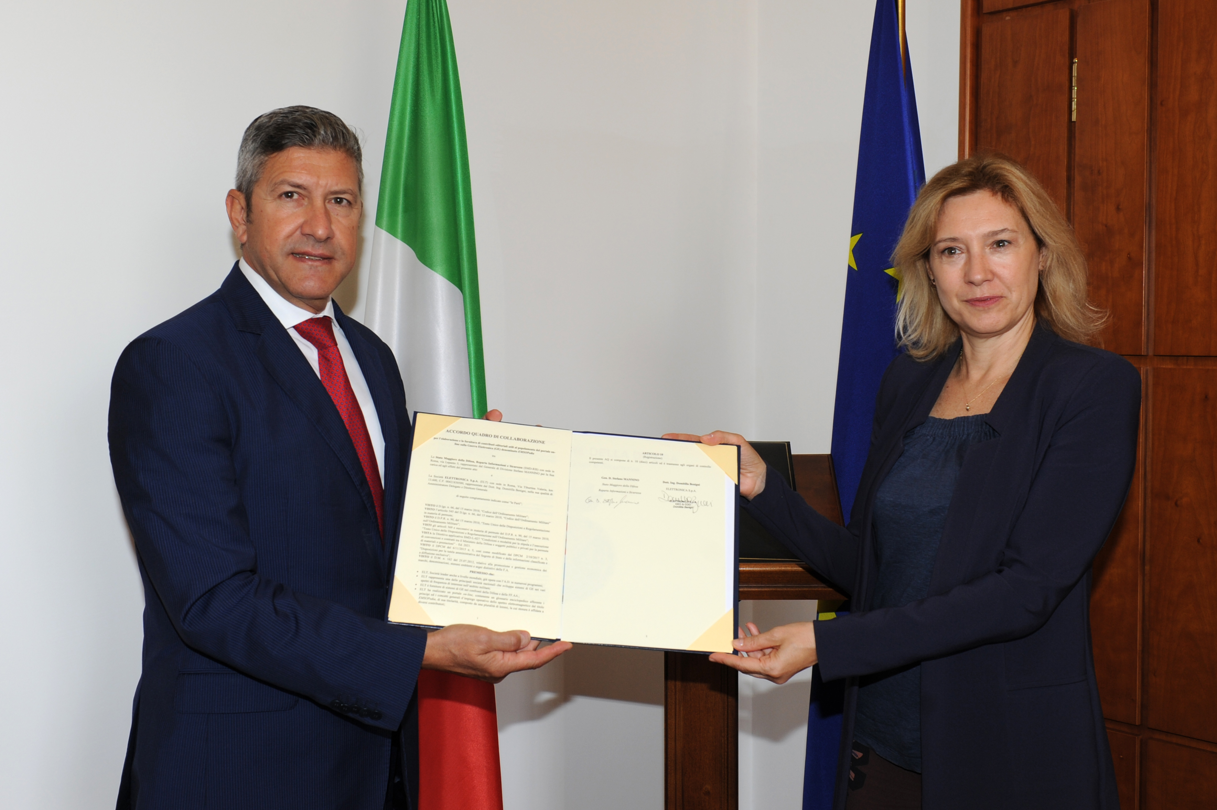 Roma, 6 agosto 2021. Elettronica: firmato accordo-quadro collaborazione con Stato Maggiore Difesa, in particolare con il Reparto informazioni e sicurezza,