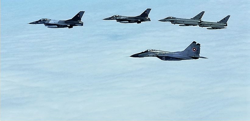 Fighter airplanes in action in the Task Force 4th Wing in Romania with the Eurofighter of the Italian Air Force