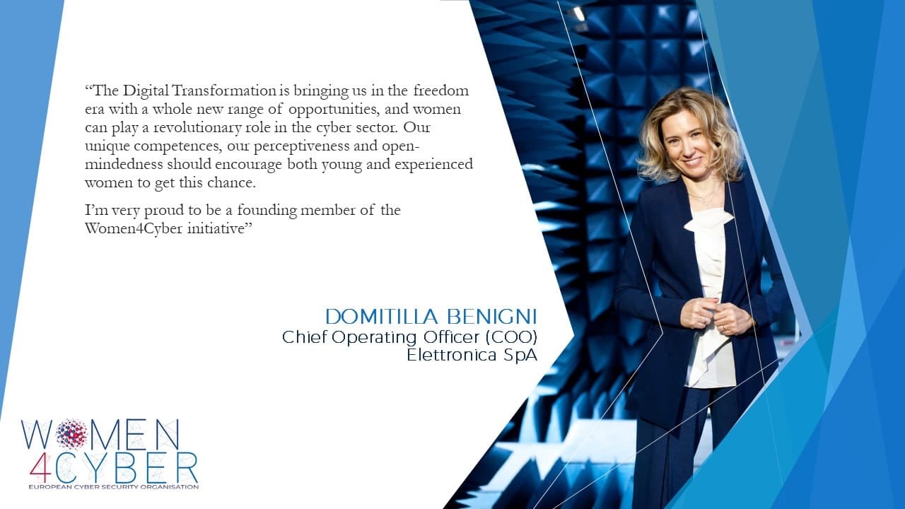 Domitilla Benigni, coo Elettronica Group, membro fondatore iniziativa Women4Cyber