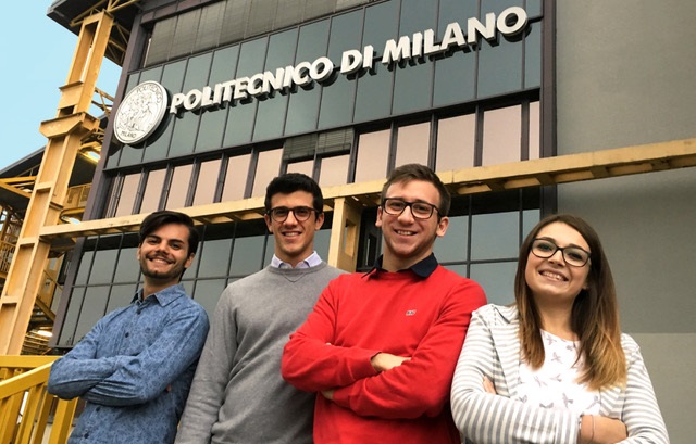 Quattro studenti del Politecnico di Milano che compongono il team Move-ez e che con il loro progetto Swan –Smart Wheelchair- sono finalisti concorso Fly Your Ideas 2019 di Airbus