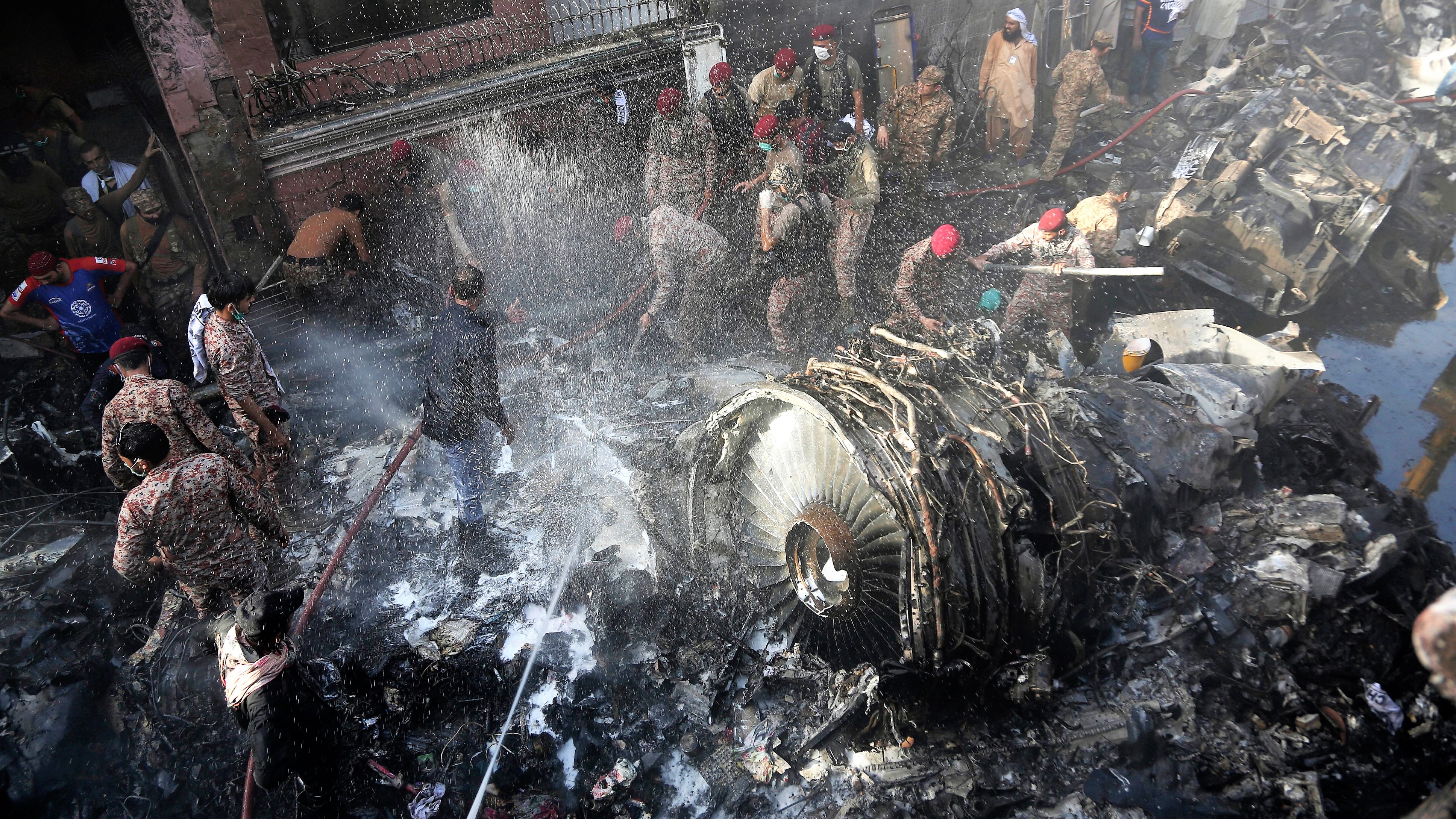 The wreckage of the A-320 airplane of PIA crashed near the Karachi Airport on May 22, 2020