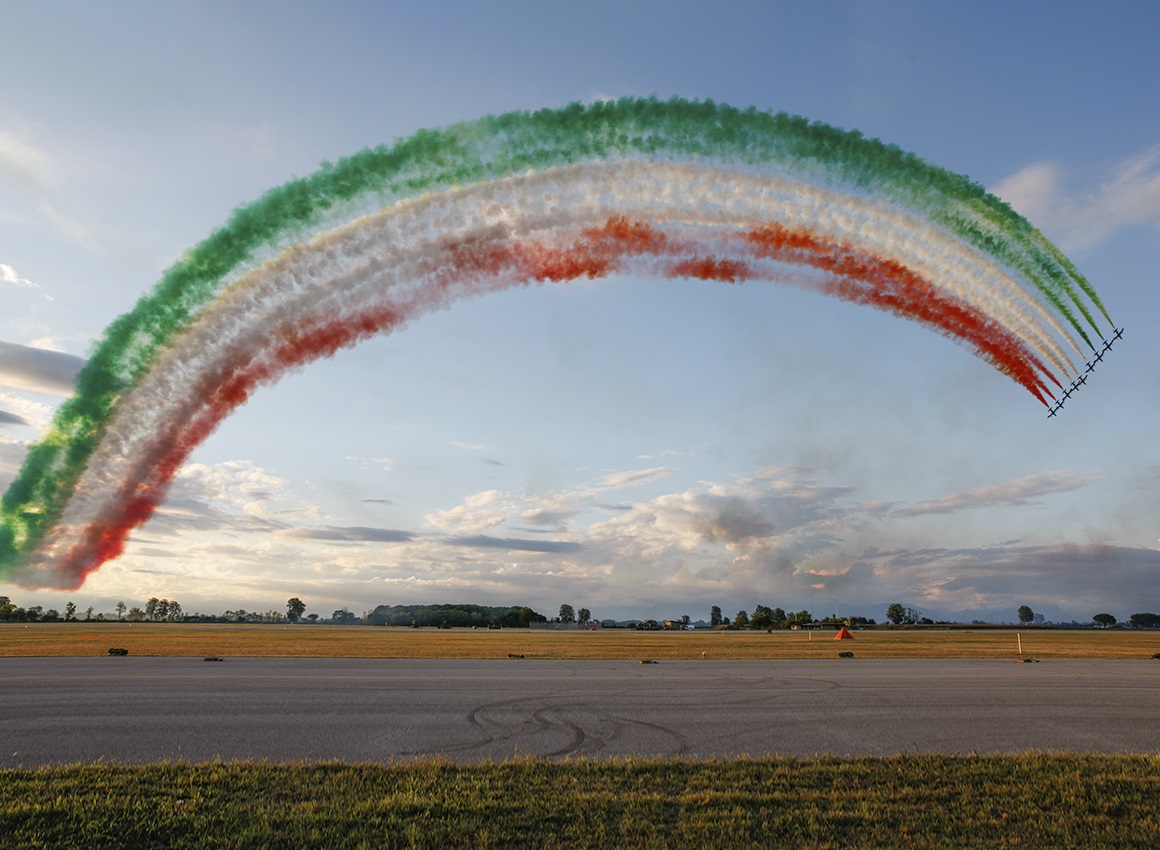 60esimo anniversario Frecce Tricolori, Rivolto, 18 settembre 2021. Un momento dell'esibizione degli aerei MB-339