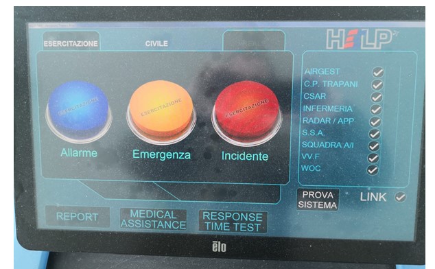 "Response time test", tempo di risposta ad una emergenza, mediante impiego sistema di gestione integrato civile e militare Heelp all'aeroporto di Trapani-Birgi e mezzi antincendio allertati