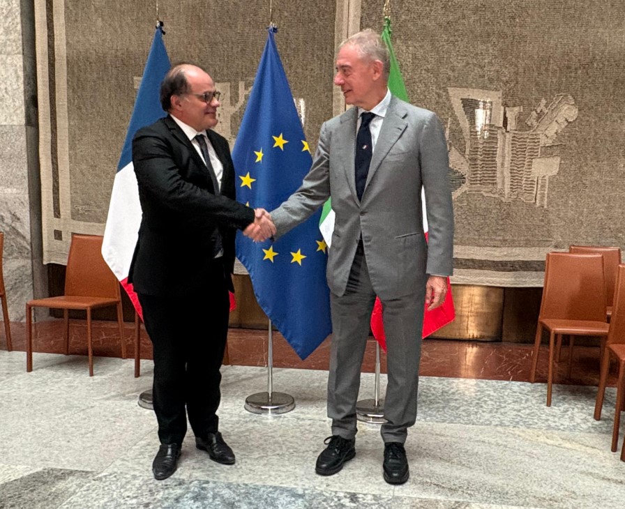 Roma, 8 novembre 2025. Mimit: incontro tra il ministro delle Imprese e del Made in Italy, Adolfo Urso, ed il segretario generale della presidenza della Repubblica francese, Emmanuel Moulin