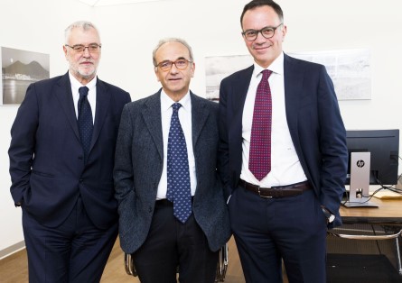 Da sinistra: Roberto Barbieri (ad Gesac), Carlo Borgomeo (presidente Gesac) ed Armando Brunini (ad uscente)