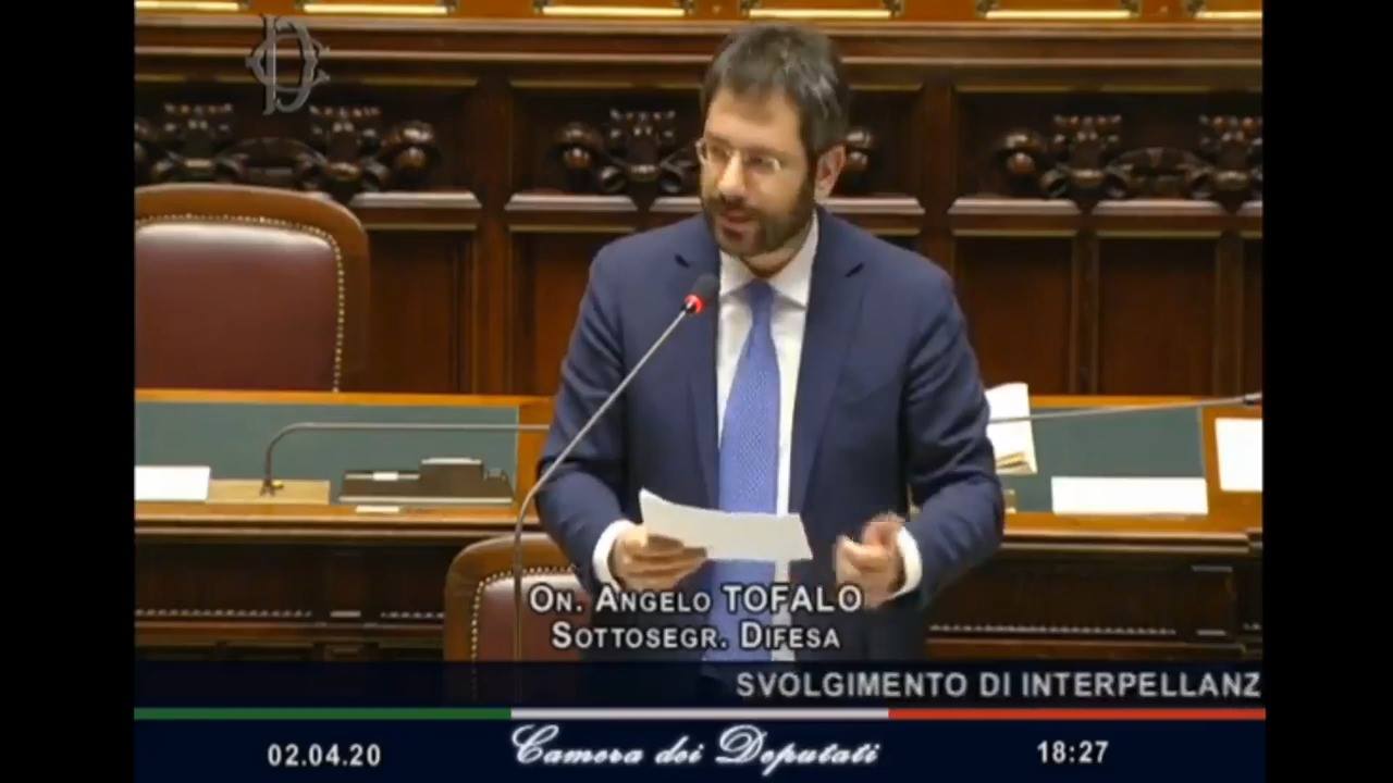 Sottosegretario di Stato alla Difesa Angelo Tofalo alla Camera il 2 aprile 2020 risponde ad una interpellanza parlamentare sul comparto industriale della Difesa