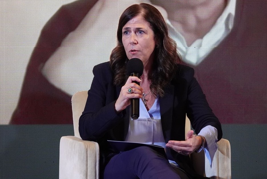 Il presidente della Regione Sardegna, Alessandra Todde durante un intervento nel corso di un evento