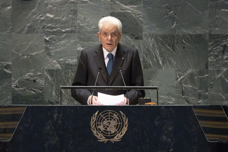The President of the Italian Republic, Sergio Mattarella, during his speech at UN in an index photo