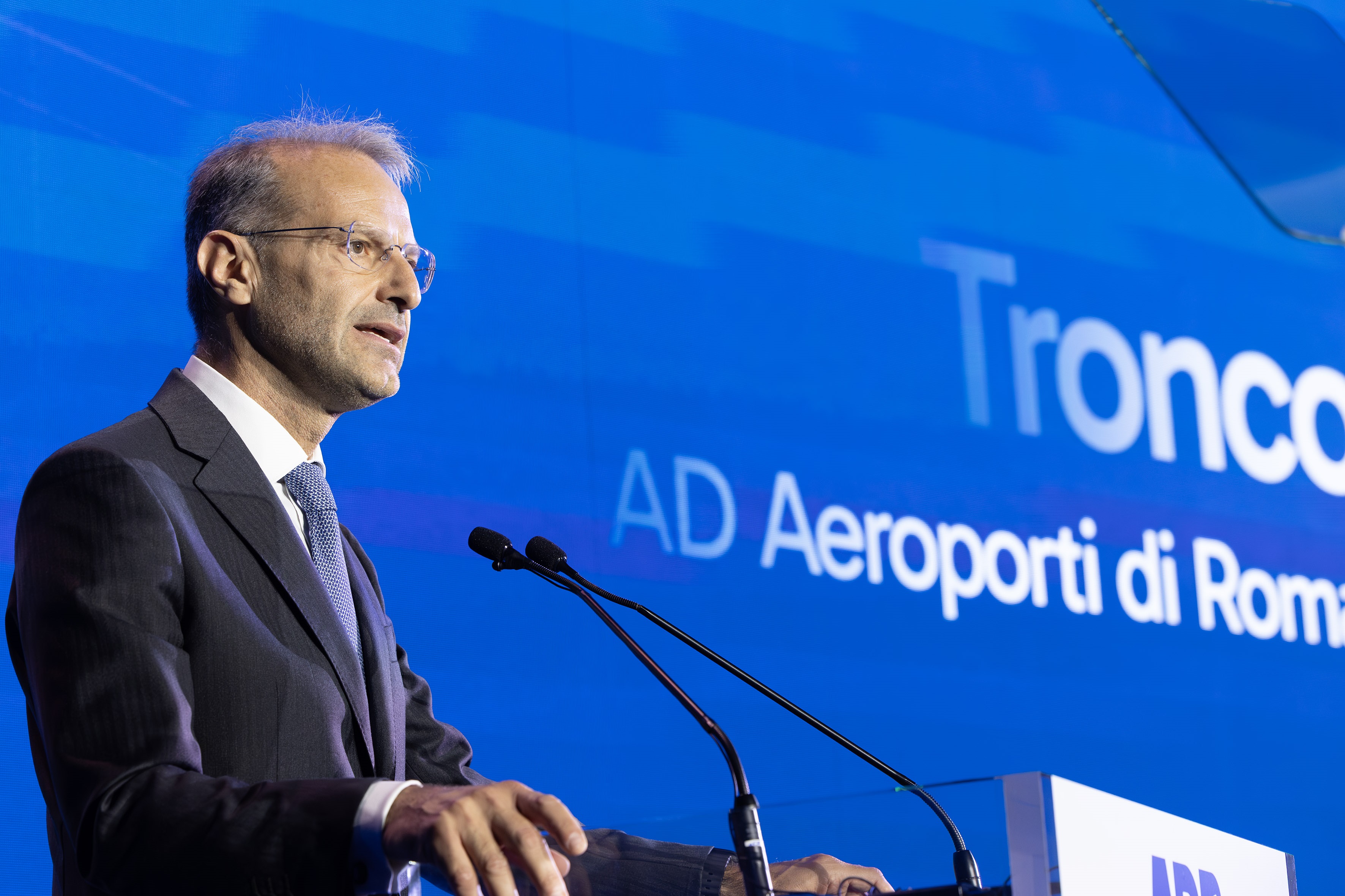 Marco Troncone, amministratore delegato di Aeroporti di Roma (AdR) durante un suo intervento nel corso di un evento