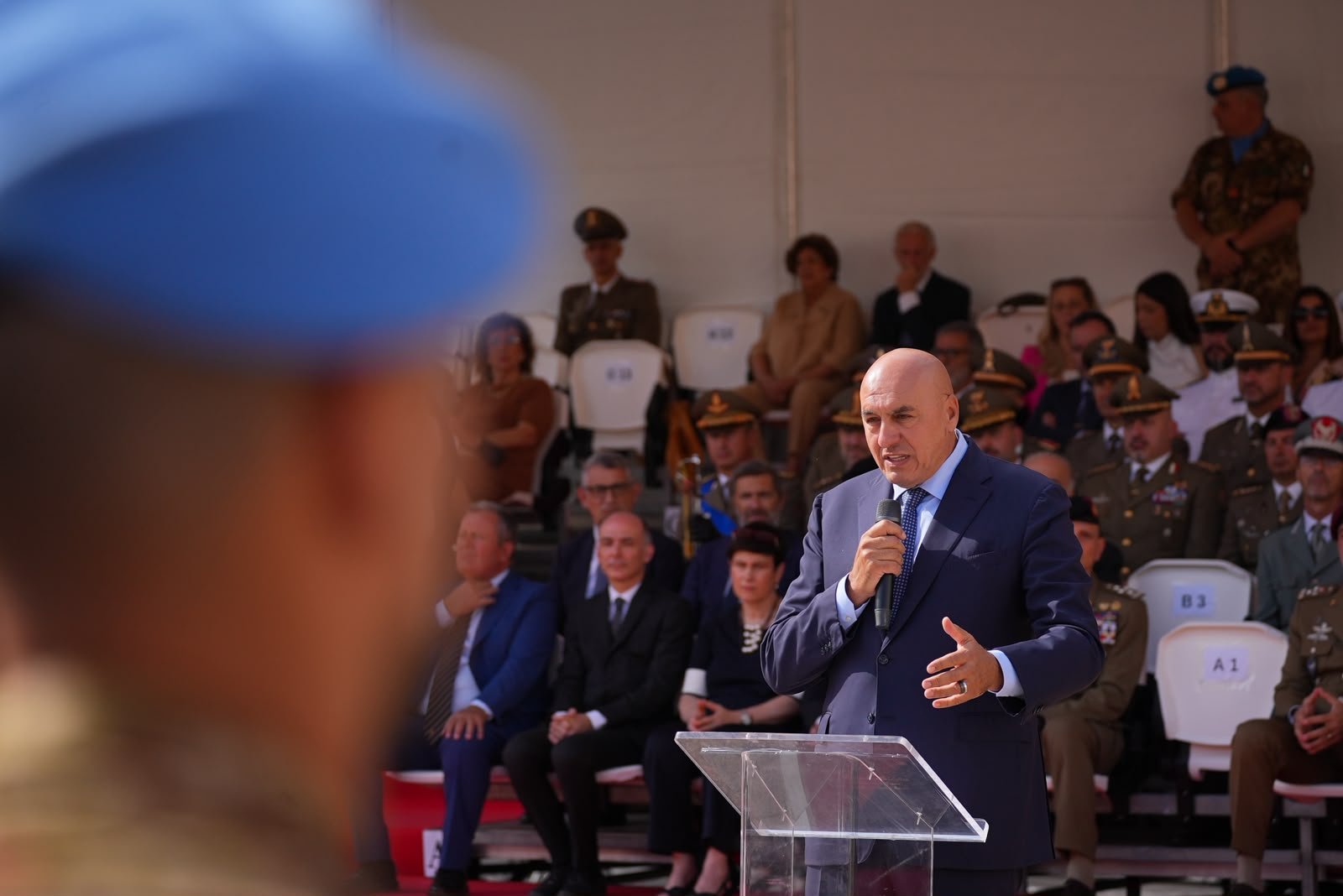 Sassari, 25 settembre 2026. Intervento del ministro della Difesa Guido Crosetto, alla cerimonia di rientro dal Libano della Brigata