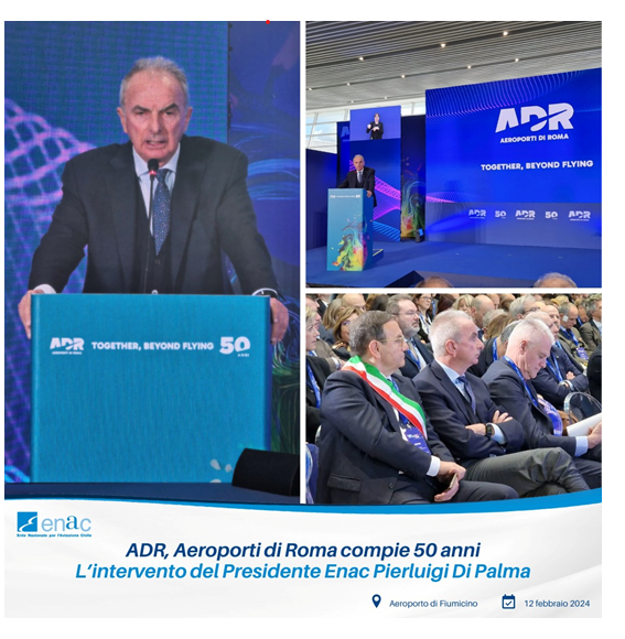 Roma, 12 febbraio 2024. Pierluigi Di Palma, presidente Enac, durate il suo intervento nel corso dell'evento dei 50 anni di AdR (Aeroporti di Roma)