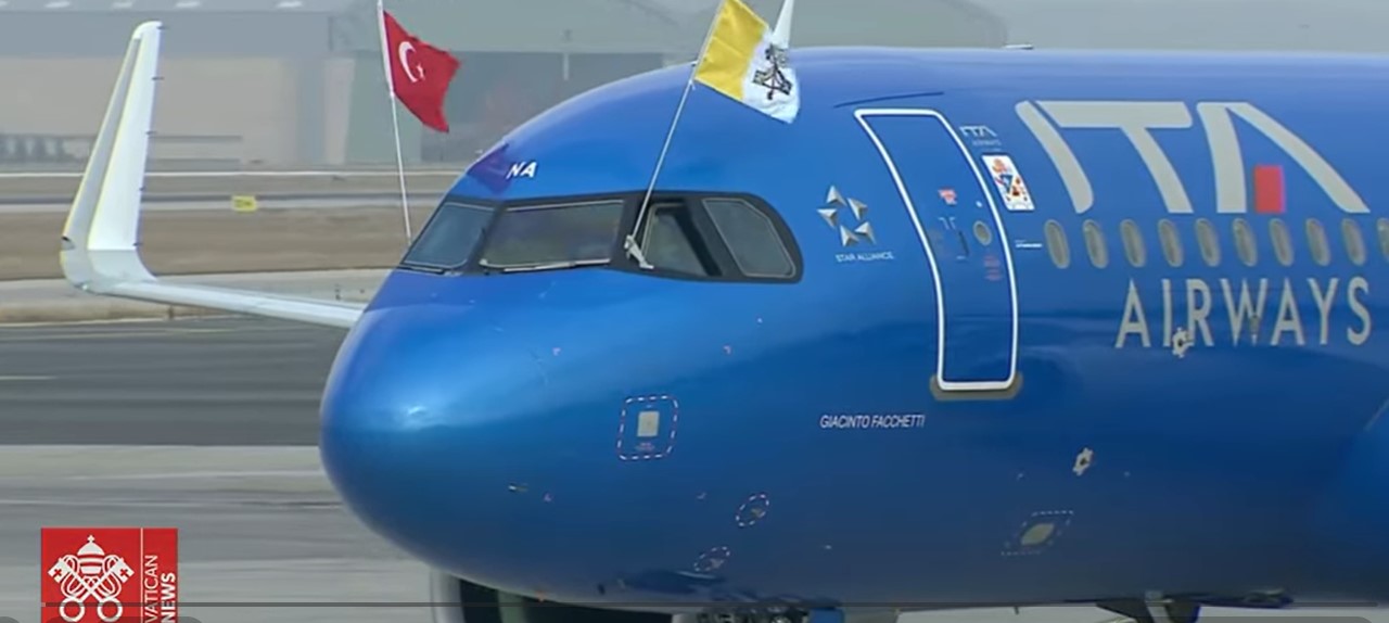 A-320neo airplane by ITA Airways landed on Ankara Airport with Pope Leo XIV on board in his first Apostolic Journey in Turkey and Lebanon from November 27 to December 2, 2025