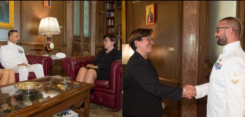 Il ministro della Difesa, Elisabetta Trenta incontra i due marò, Massimiliano Latorre e Salvatore Girone