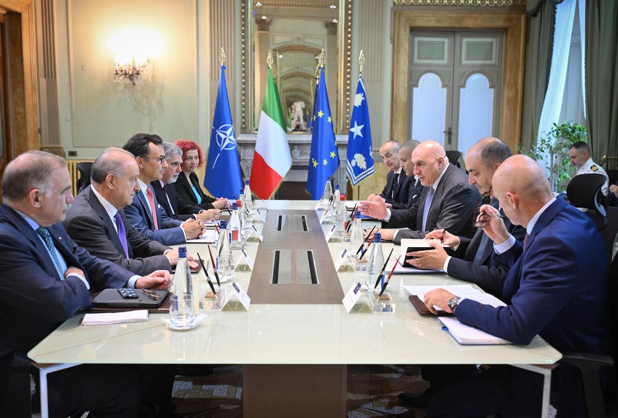 Roma, 22 luglio 2025. Il ministro della Difesa, Guido Crosetto, ha incontrato il presidente, Marcos Perestrello, ed una delegazione dell'assemblea parlamentare della Nato tra cui il presidente di quella delegazione italiana, Lorenzo Cesa