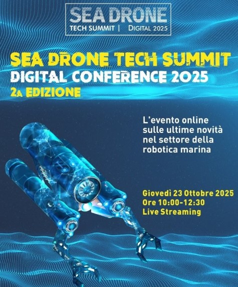 Poster of the second edition event in streaming on October 23, 2025 (10am-12:30pm) by Sea Drone Tech Summit on the last newness in the marine robotics sector