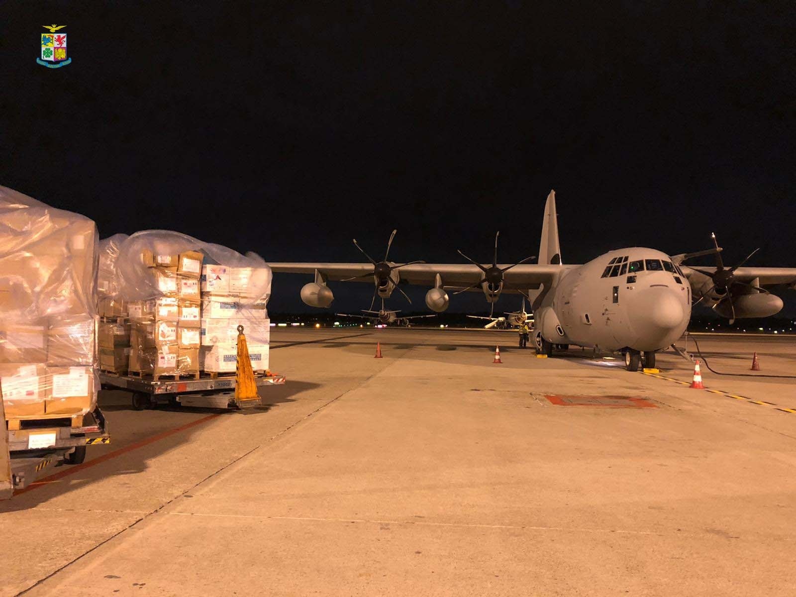 Aereo C-130J 46esima BA AMI con 4500 chilogrammi di mascherine partito da Malpensa atterrato a Fiumicino in data 31 marzo 2020