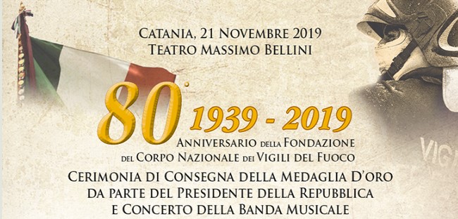 Locandina celebrazioni 80esimo anniversario della fondazione del Corpo nazionale dei Vigili del Fuoco (Catania, 21 novembre 2019)
