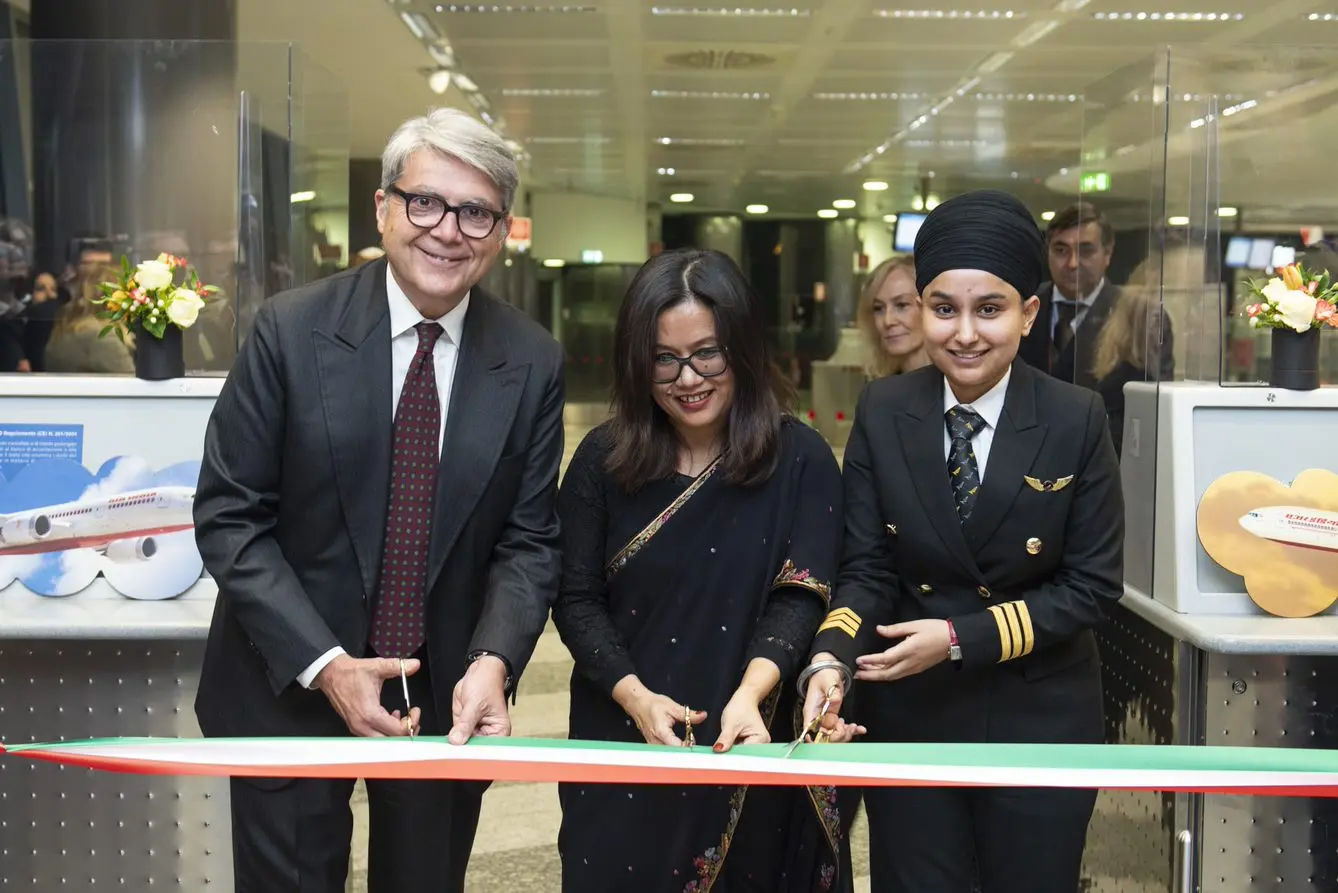 Aeroporto Malpensa: taglio del nastro per la ripresa dei voli non-stop tra Malpensa e Delhi, avvenuto il primo febbraio 2023