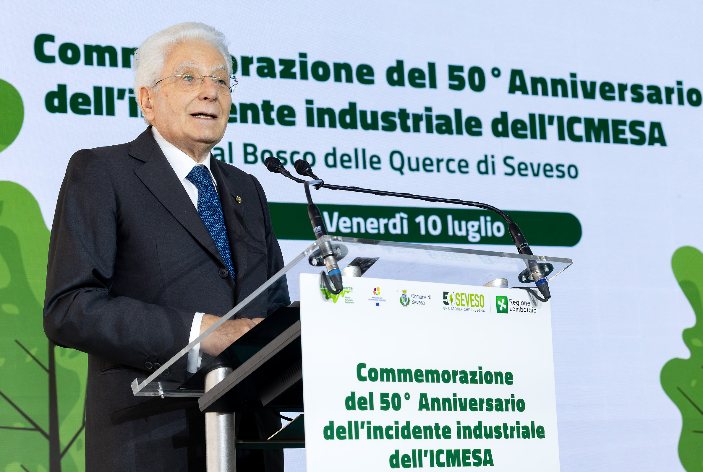 Seveso, 10/07/2026 (II mandato). Il presidente della Repubblica Sergio Mattarella durante il suo intevento in occasione del 50esimo anniversario dell'incidente industriale dell'Icmesa (Industrie Chimiche Meda Società azionaria)