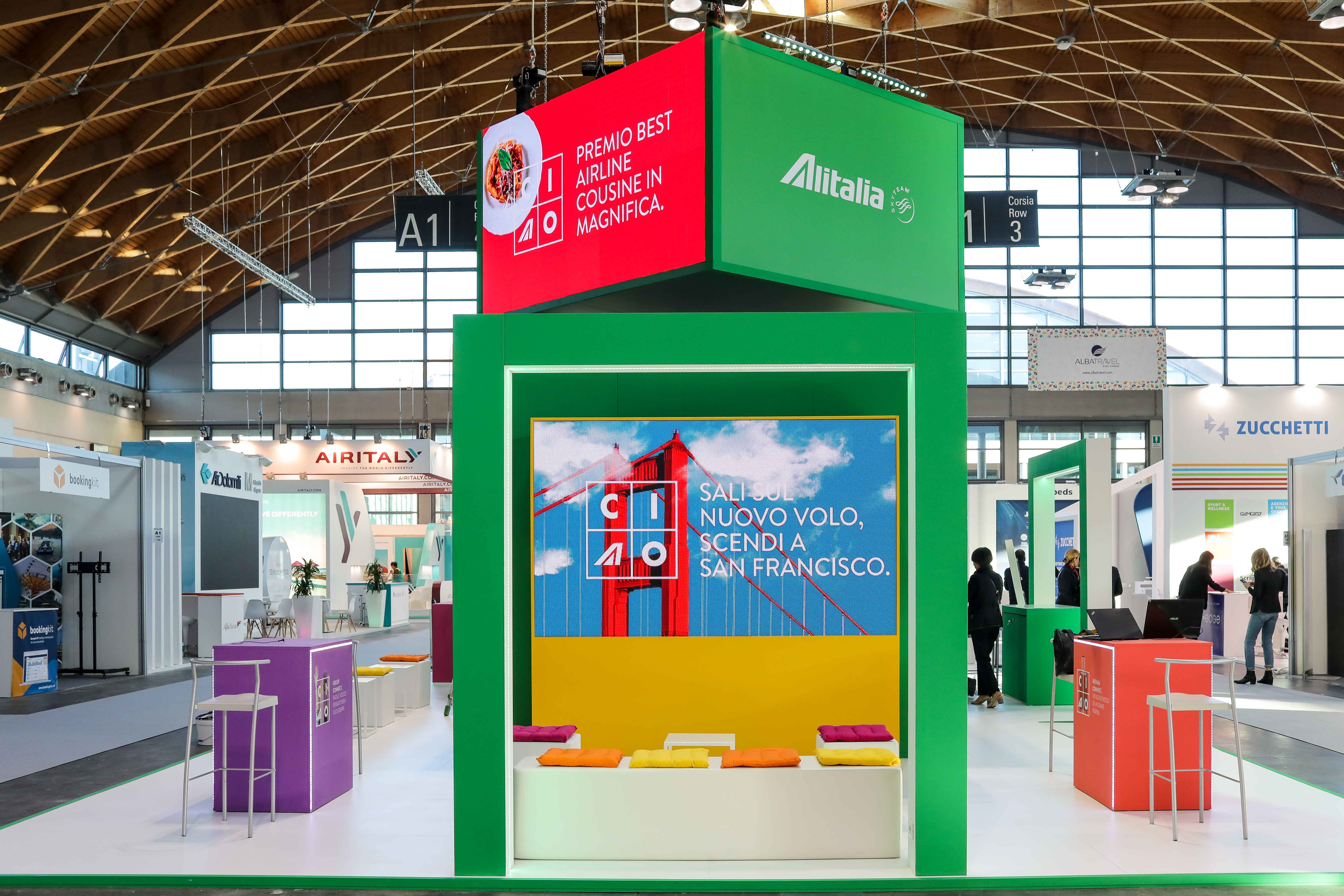 Stand Alitalia alla Fiera internazionale "Ttg Experience" per presentazione stagione invernale 2019/2020 avvenuta il 9 ottobre 2019 a Rimini