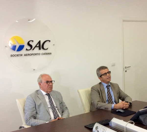 Conferenza-stampa Sac: da sinistra Salvatore Bonura (presidente) e Gaetano Mancini (ad)