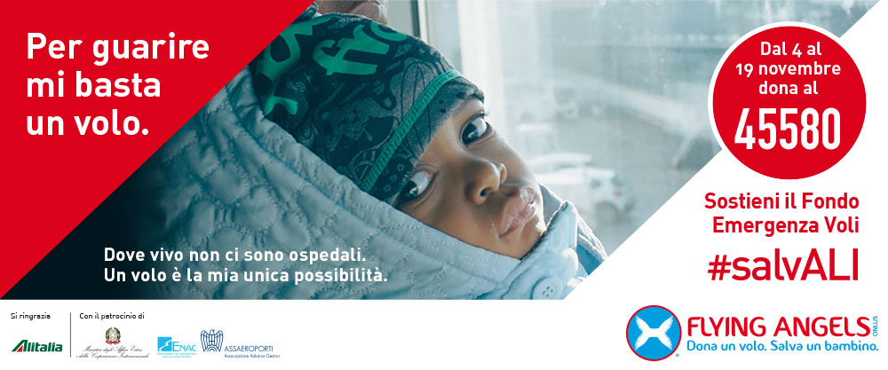 Banner #salvALI di "Flying Angels Foundation", iniziativa patrocinata da Enac ed Assaeroporti