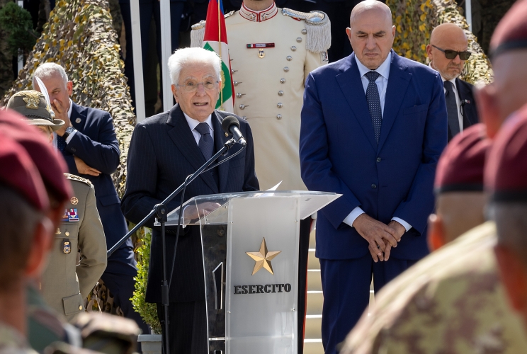 Monte Romano (Viterbo), 17 settembre 2026. Il presidente della Repubblica Sergio Mattarella durante il discorso nel corso dell'esercitazione "Aegis 26" dell'Esercito italiano