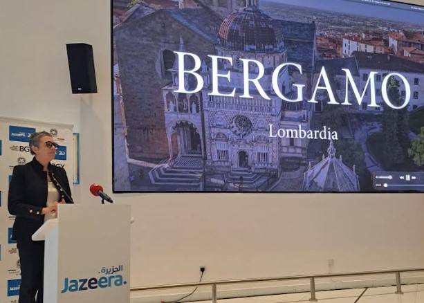 Kuwait City, 26 gennaio 2026. Amelia Corti, direttore generale di Sacbo, durante la conferenza-stampa di presentazione del nuovo volo da Bergamo per Kuwait City dal 20 maggio 2026 operato da Jazeera Airways
