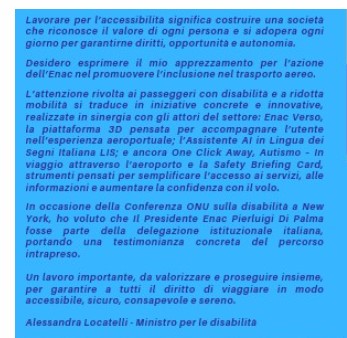 Roma, 29 ottobre 2025. La quarta di copertina della locandina sul convegno “Le nuove sfide dell’Enac: dall’Italia verso l’Europa”, organizzato con il patrocinio e la partecipazione del ministro per le Disabilità Alessandra Locatelli, che si è svolto presso la sala Polifunzionale della presidenza del Consiglio dei ministri
