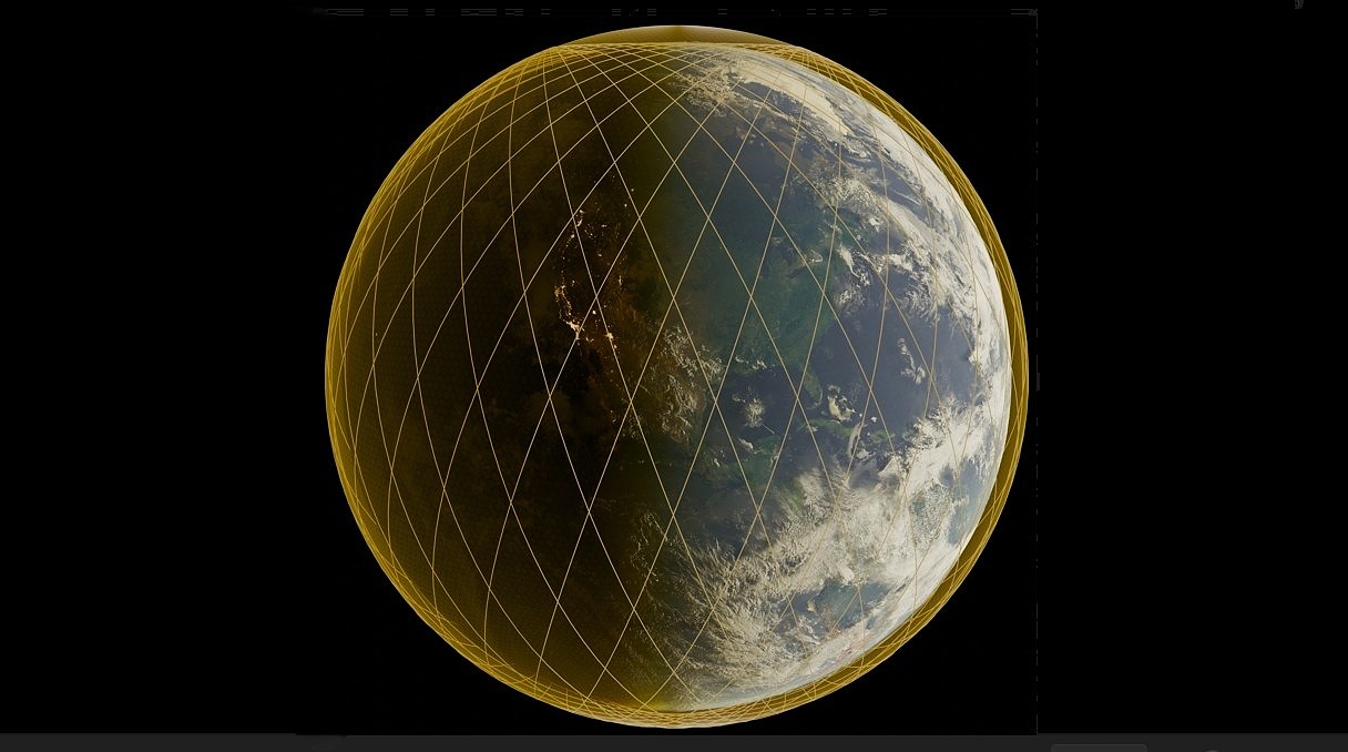 Golden Dome. Visualization of a global constellation of space interceptors like the one proposed by the "Golden Dome"