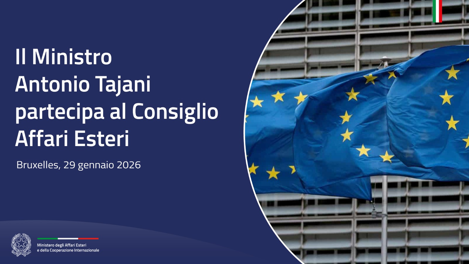 Bruxelles, 29 gennaio 2026. Il ministro Antonio Tajani partecipa alla riunione del consiglio affari esteri dell’Unione europea