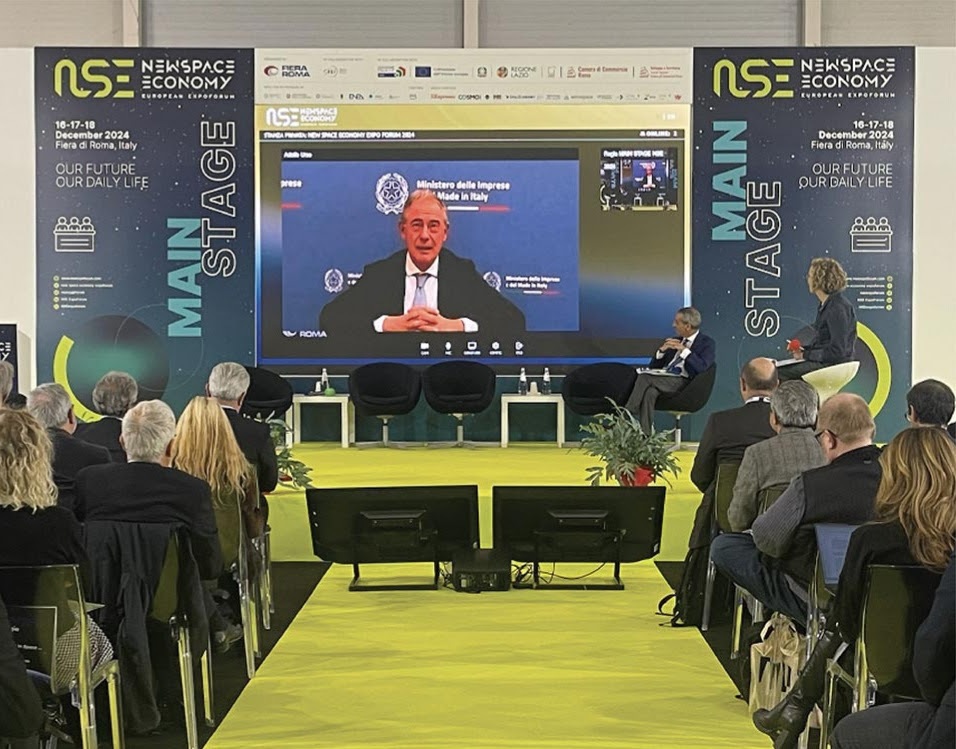 The Italian Enterpreises and Made in Italy Minister, Adolfo Urso, during his speech in video at the NSE (New Space Economy) 2024 edition in December from 16 to 18 at Fiera di Roma