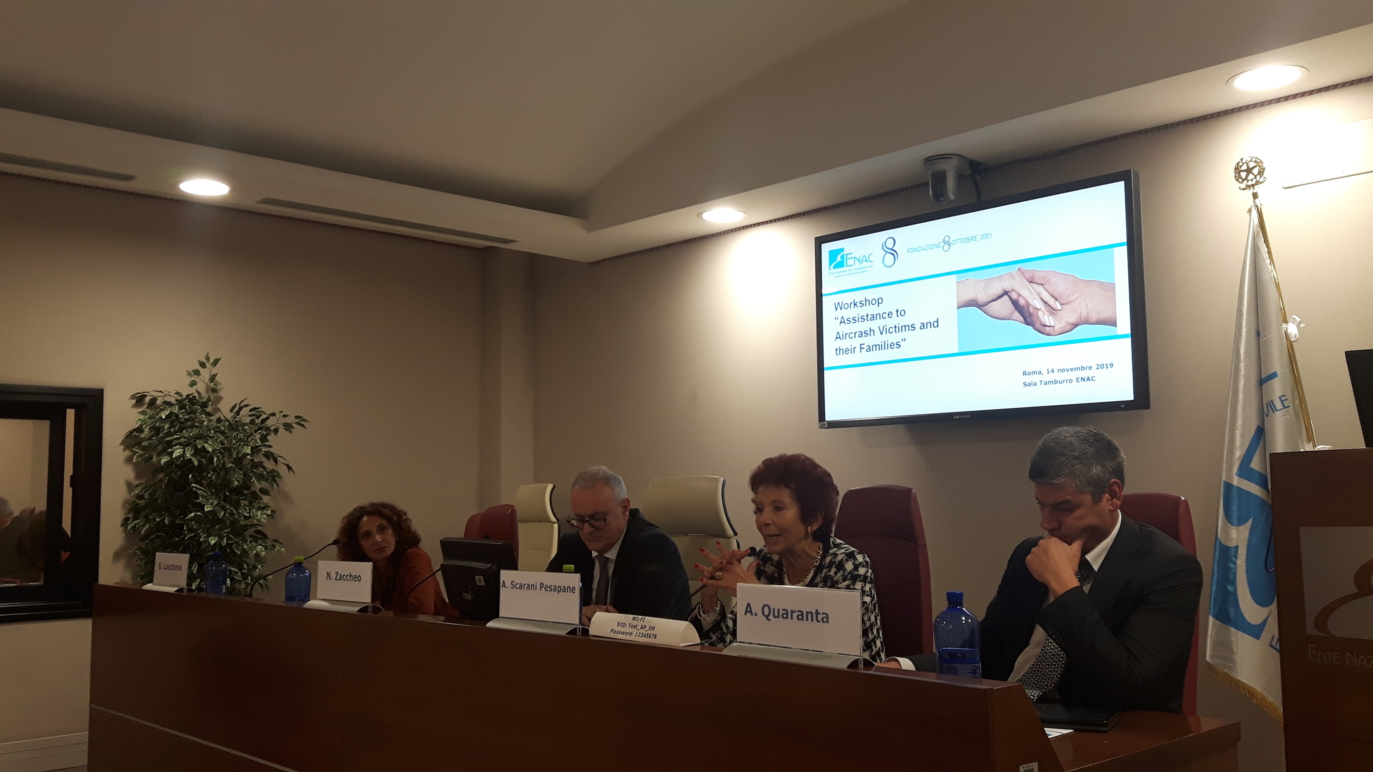Workshop Enac sull’assistenza alle vittime di incidente aereo e ai loro familiari svoltosi a Roma il 14 novembre 2019 presso la Sala Tamburro dell'Ente