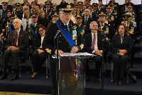 Roma-Ciampino, 15 maggio 2025. Il generale di Squadra Aerea Antonio Conserva nuovo capo di Stato Maggiore dell'Aeronautica militare italiana durante il suo discorso di insediamento