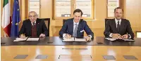 Da sinistra. Accordo siglato da Giuseppe Bono (ad Fincantieri), Fabrizio Palermo (Cdp) e Marco Alverà (Snam) il 14 gennaio 2019 a Roma